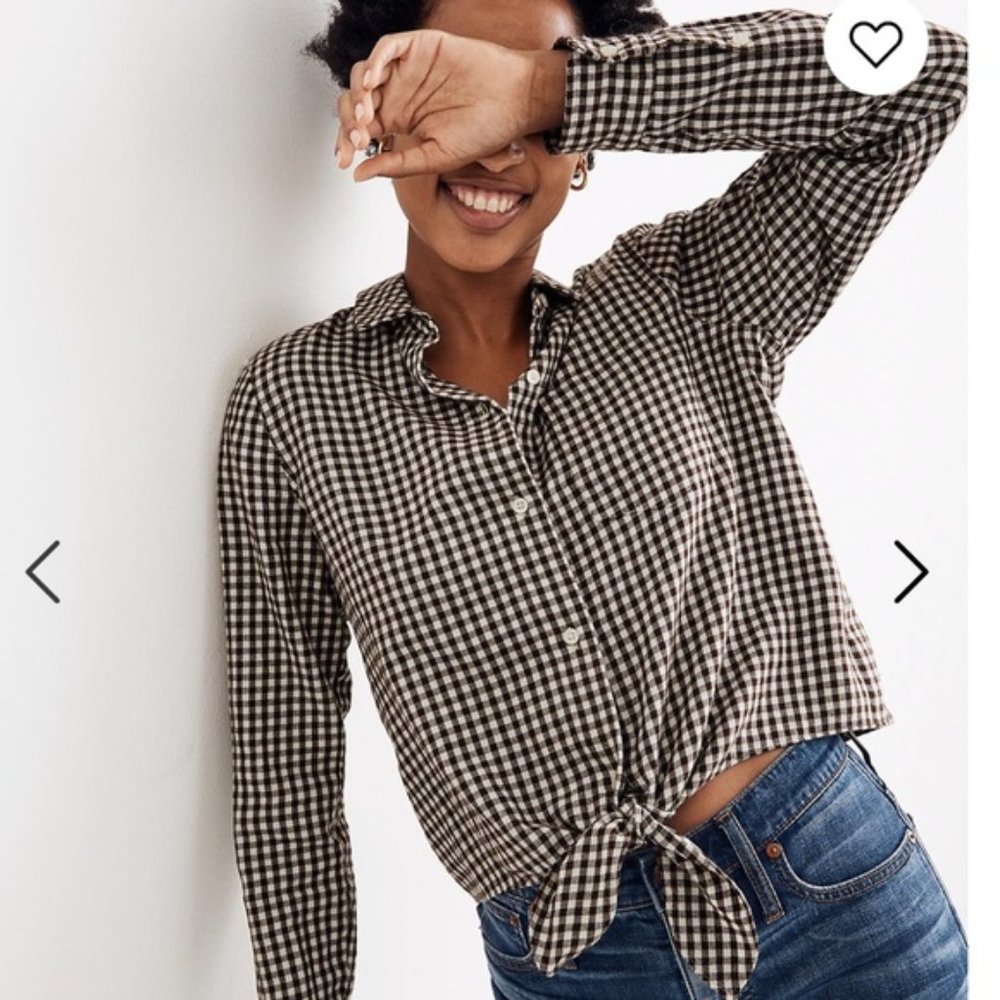 Madewell NWT Brown and White Gingham Tie Waist Button Down Top